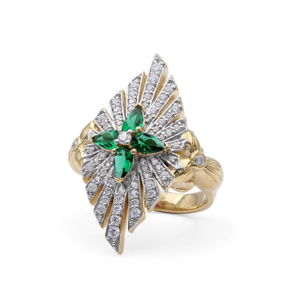 Sunray Emerald 0.85ct and Diamond 0.70ct Ring in 18K Gold