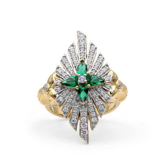 Sunray Emerald 0.85ct and Diamond 0.70ct Ring in 18K Gold