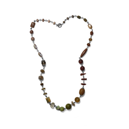 Garden of Stephen Turquoise Agate Flourite Jade Amber Carnelian Smoky Quartz Crazy Lace Agate Rutilated Quartz Pearls Moonstone and Aragonite Necklace in Sterling Silver