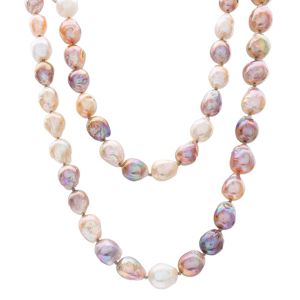 Pearlicious 38" Baroque White, Natural, Pink, and Lavender Pearl Necklace with Sterling Silver