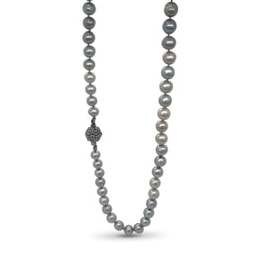 Pearlicious Round Silver Baroque Pearl Necklace with Sterling Silver Flower Ball Clasp