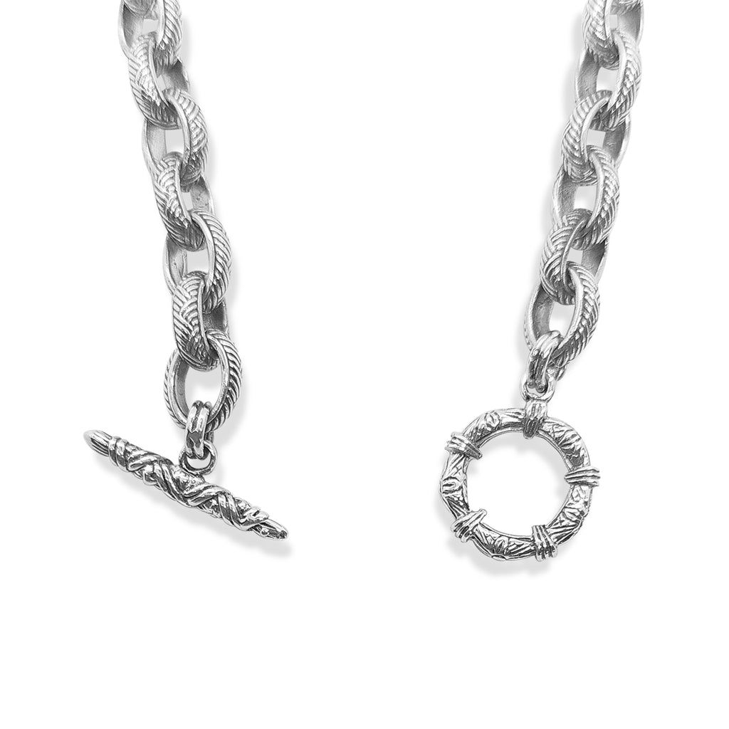 Orogento Signature Engraved Weave Linked Chain Necklace in Sterling Silver