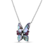Terraquatic Faceted Natural Quartz Abalone and Rhodolite Garnet Butterfly Pendant in Sterling Silver