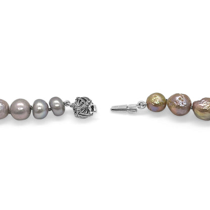 Terraquatic Multi-Hued Pearl Smoky Quartz Black Agate Blue Topaz and Black Spinel Necklace in Sterling Silver