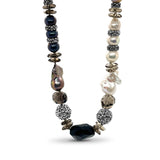 Terraquatic Multi-Hued Pearl Smoky Quartz Black Agate Blue Topaz and Black Spinel Necklace in Sterling Silver
