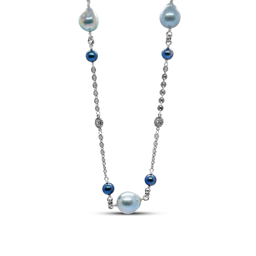 Terraquatic Multi-Hued Pearl Necklace in Sterling Silver