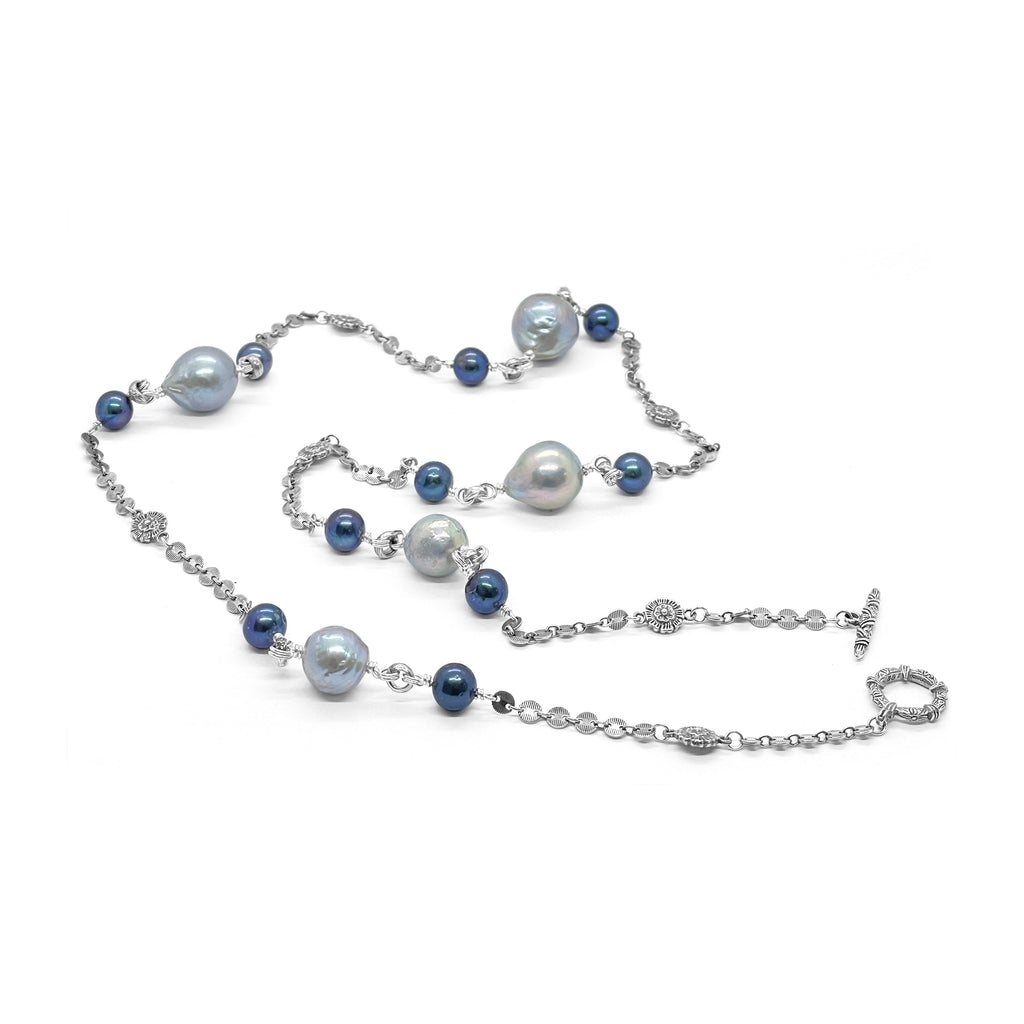 Terraquatic Multi-Hued Pearl Necklace in Sterling Silver