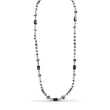 Terraquatic Long Single Strand of Smoky Qtz, Silver Pearls and Faceted Grey Mop with Sterling Silver Details