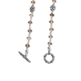 Terraquatic Long Single Strand of Smoky Qtz, Silver Pearls and Faceted Grey Mop with Sterling Silver Details