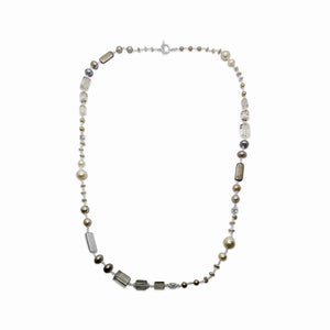 Terraquatic Multi-Hued Pearls and Natural Quartz Engraved Necklace in Sterling Silver