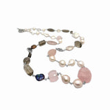 TerrAquatic Multi-Hued Pearls Baroque and Keshi Pearls and Smoky and Rose Quartz Necklace in Sterling Silver