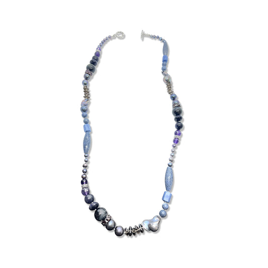 Terraquatic Blue Coral Blue Aventurine Amethyst Blue Tiger Eye Blue Goldstone Smoky Quartz Rhodolite Garnet and Multi-Hued Pearl Necklace in Sterling Silver