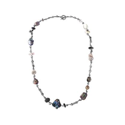 TerrAquatic Necklace of Natural Various Sized Pearls Hand Worked with Sterling Silver Links