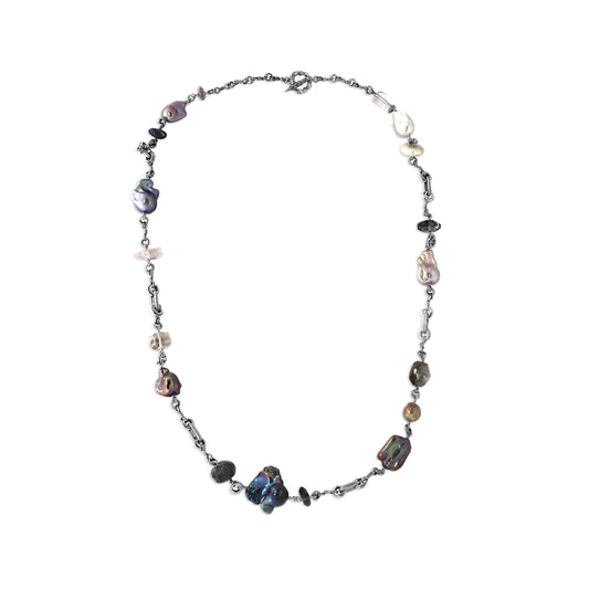 TerrAquatic Necklace of Natural Various Sized Pearls Hand Worked with Sterling Silver Links