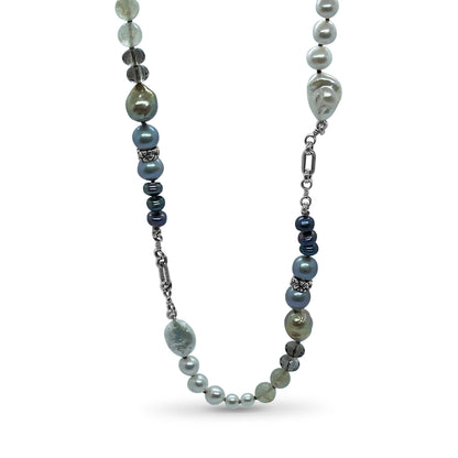Terraquatic Pearl Smoky Quartz Gold Hair Rutilated Quartz Necklace in Sterling Silver