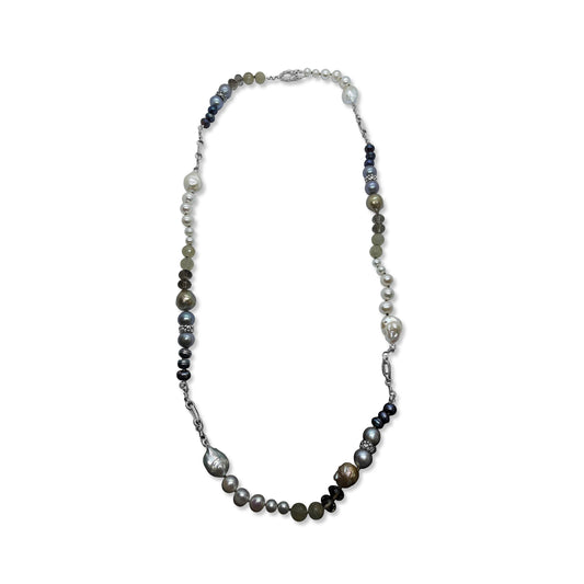 Terraquatic Pearl Smoky Quartz Gold Hair Rutilated Quartz Necklace in Sterling Silver
