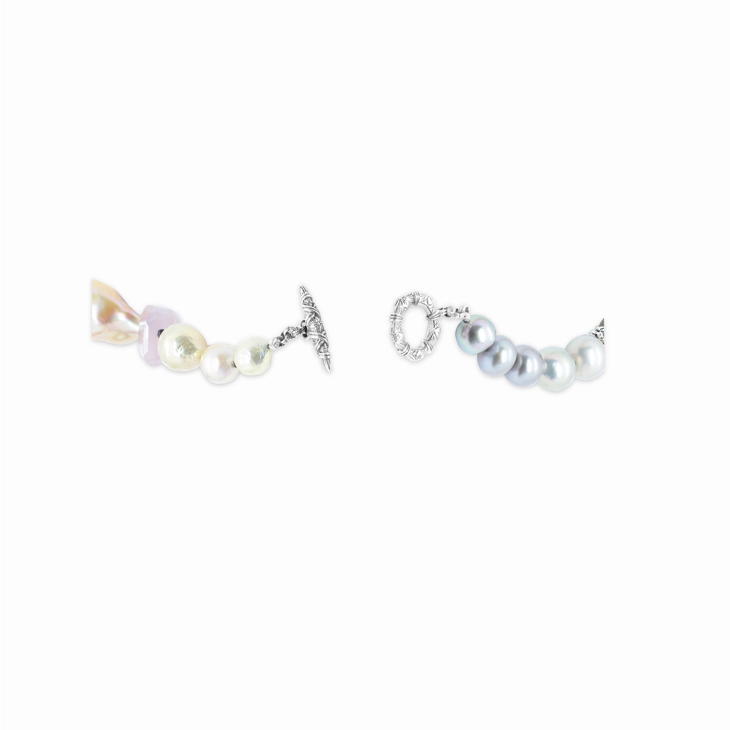 TerrAquatic Multi-Hued Pearls Herkimer Diamonds Galactical Smoky and Lavender Moon Quartz Various Agates and Chalcydony Necklace in Sterling Silver - 21.5In/54Cm