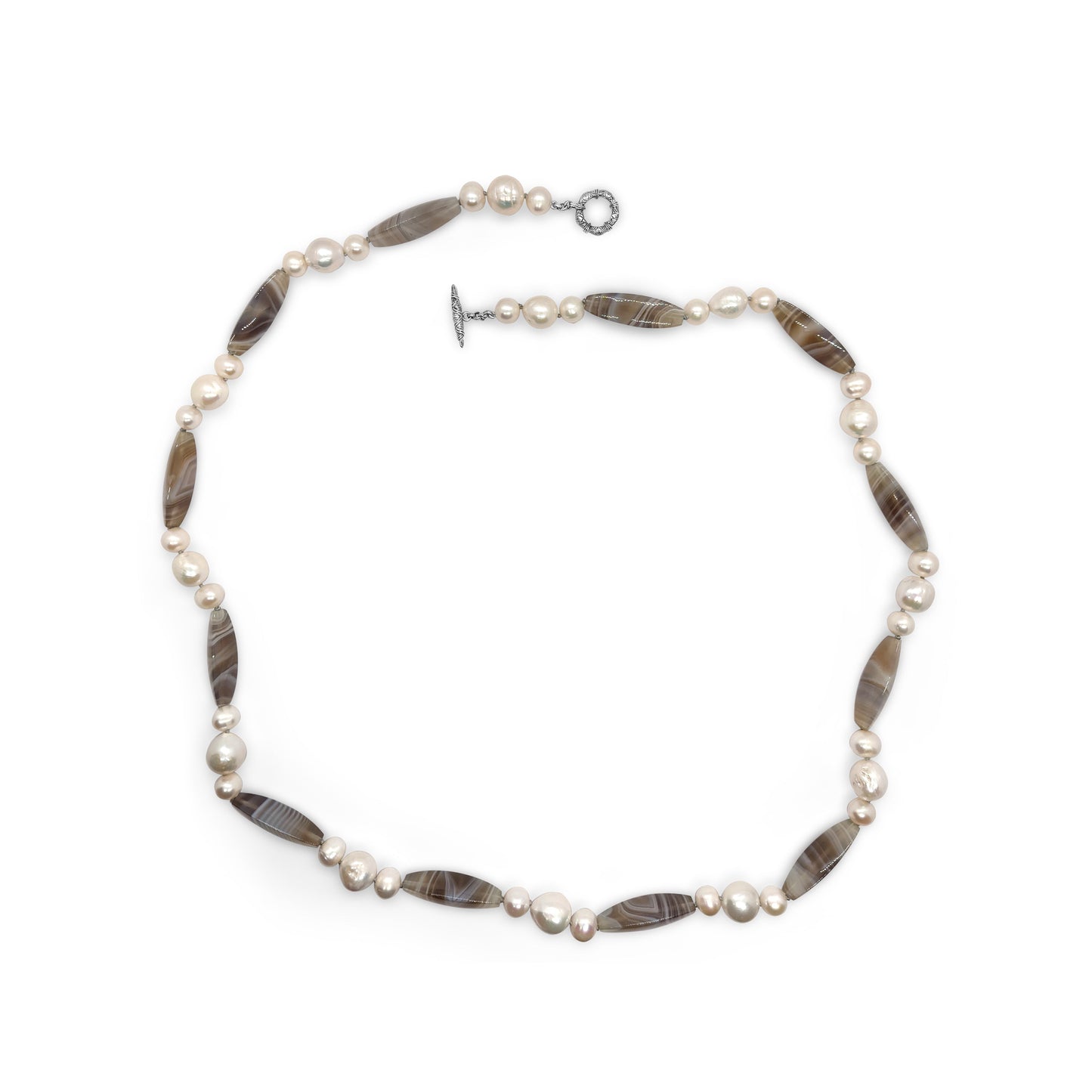 Terraquatic Natural Shaded Agate and Natural Pearl Necklace in Sterling Silver