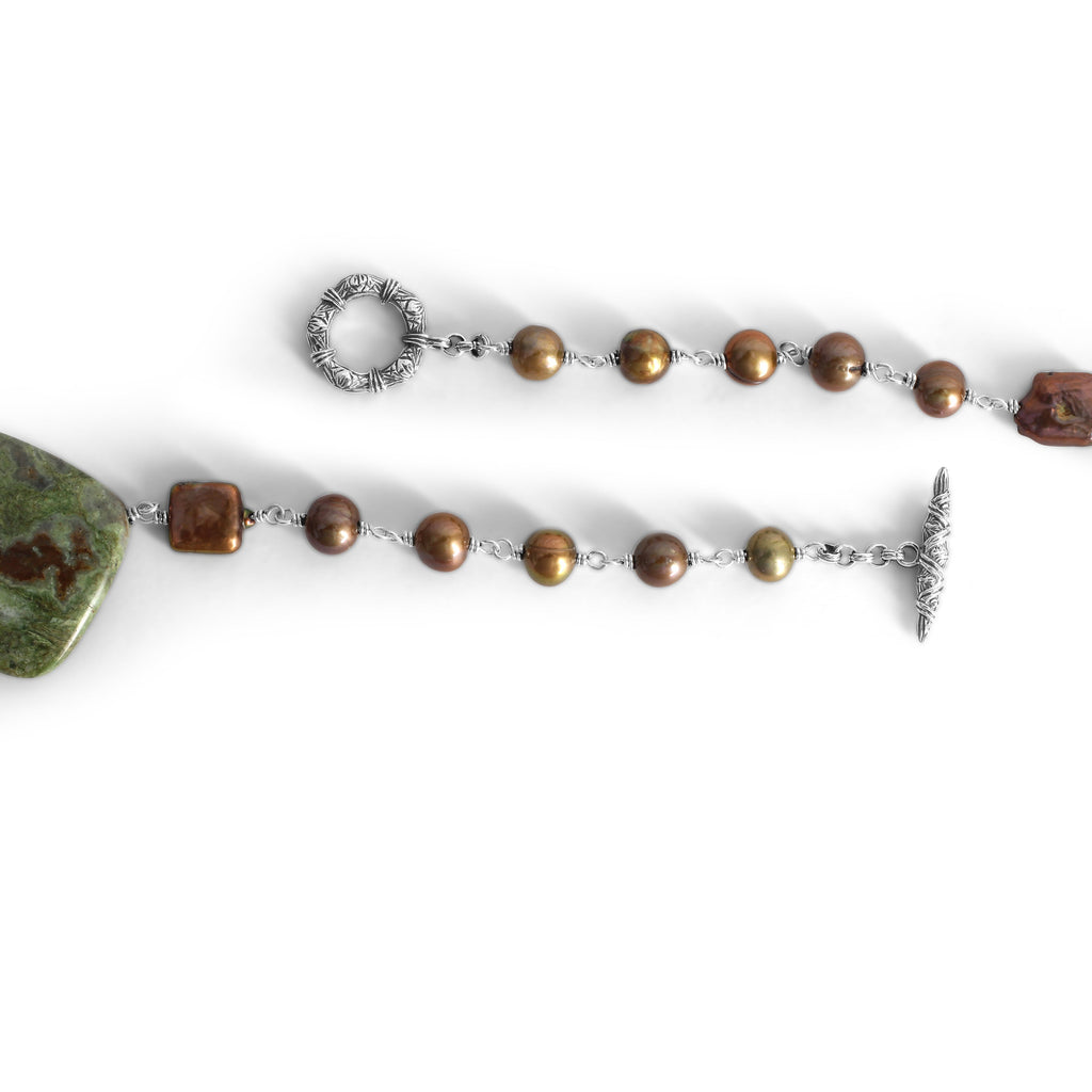 TerrAquatic Jasper and Pearl Necklace in Sterling Silver