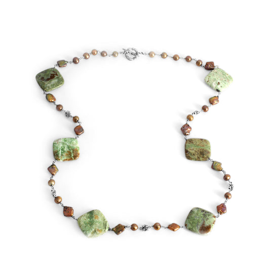 TerrAquatic Jasper and Pearl Necklace in Sterling Silver