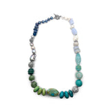 Terraquatic Baroque Pearl Blue Coral Agate Malachite Garnet Chrysoprase Turquoise Amazonite Bloodstone Blue Topaz Chrome Diopside and Black Diamond Necklace in Sterling Silver