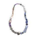 Terraquatic Chalcedony Blue Lace Agate Coral Herkimer Diamond Agate Multi-hued Pearl and Smoky Quartz Necklace in Sterling Silver