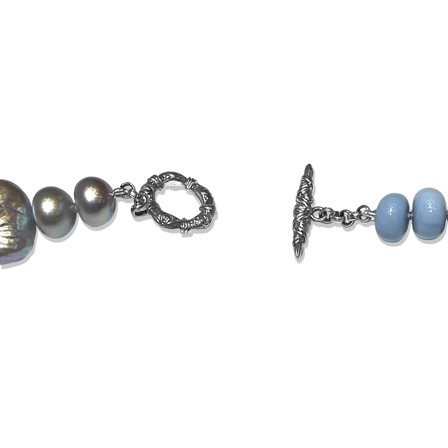 Terraquatic Opal Aventurine Coral Blue Lace Agate Chalcedony Natural Quartz and Multi-hued Pearl Necklace in Sterling Silver