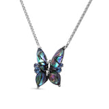 Terraquatic Faceted Natural Quartz Abalone and Blue Topaz Butterfly Pendant in Sterling Silver