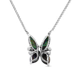 Terraquatic Faceted Natural Quartz Abalone and Blue Topaz Butterfly Pendant in Sterling Silver