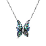 Terraquatic Faceted Natural Quartz Abalone and Blue Topaz Butterfly Pendant in Sterling Silver