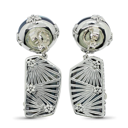 One of a Kind Mabe Pearl Faceted Opal Earring with 18K White Gold Adam