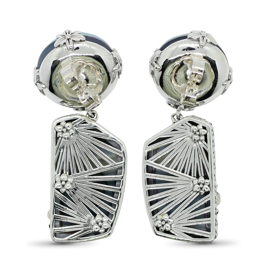 One of a Kind Mabe Pearl Faceted Opal Earring with 18K White Gold Adam