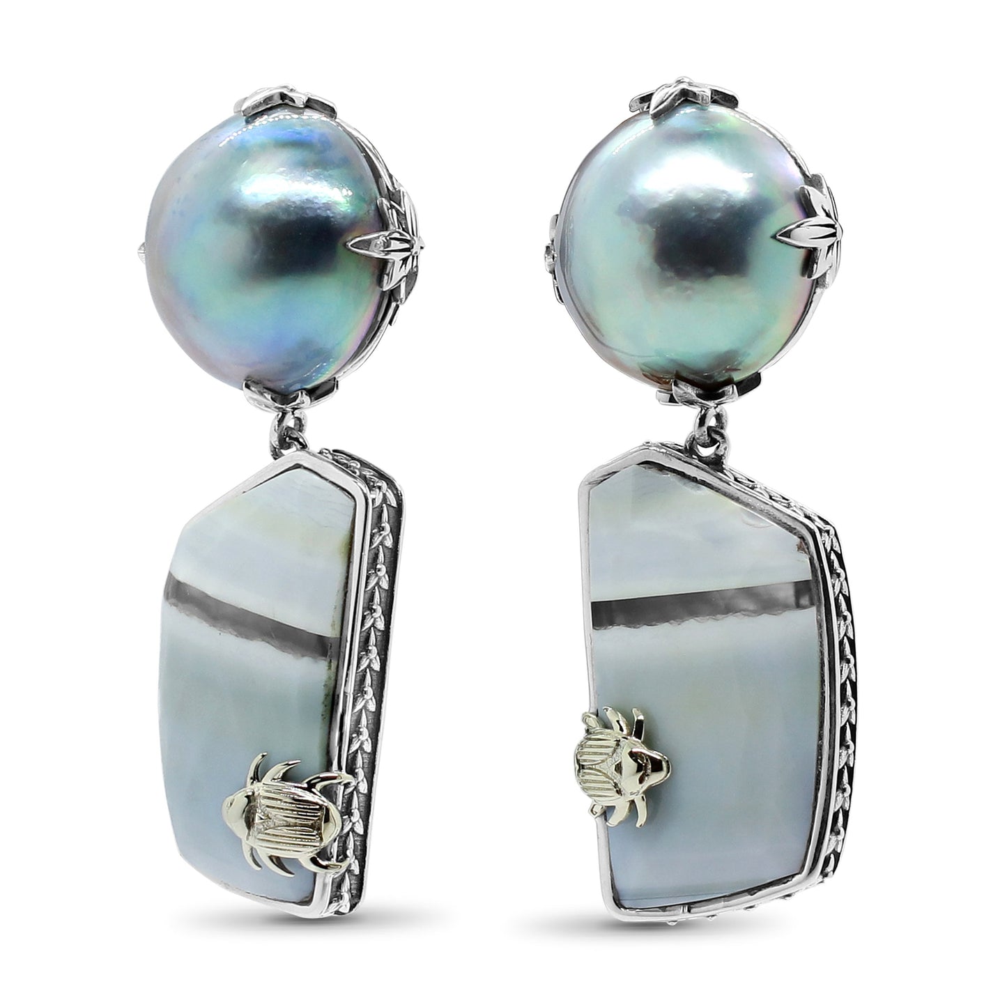One of a Kind Mabe Pearl Faceted Opal Earring with 18K White Gold Adam