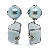 One of a Kind Mabe Pearl Faceted Opal Earring with 18K White Gold Adam