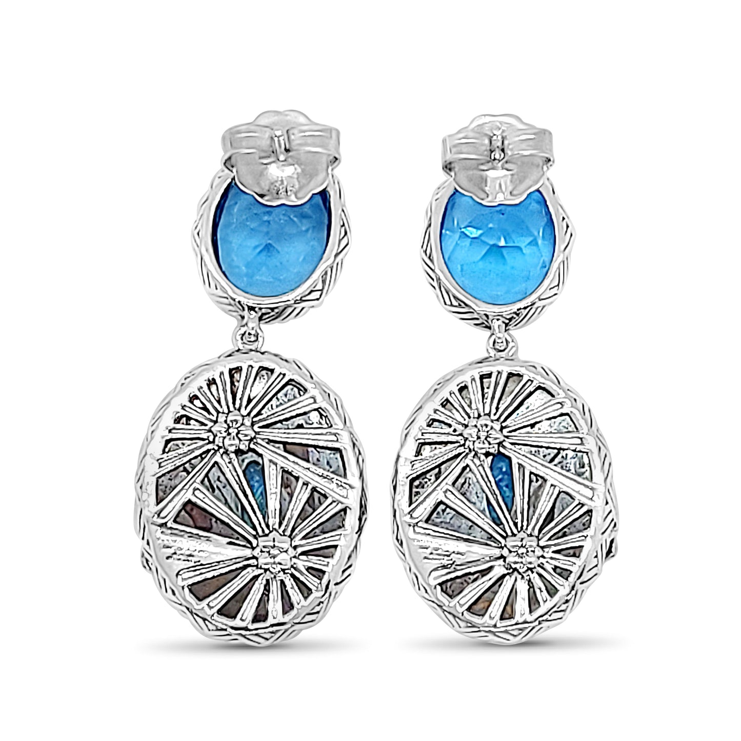 One of a Kind London Blue Topaz and Yowah Opal Earrings in Sterling Silver with 18K Gold Adam