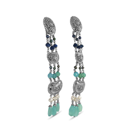 One of a Kind Chalcedony, Pearl, Apetite Drop Earrings in Sterling Silver