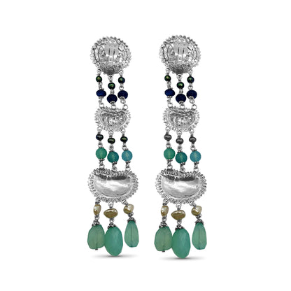 One of a Kind Chalcedony, Pearl, Apetite Drop Earrings in Sterling Silver