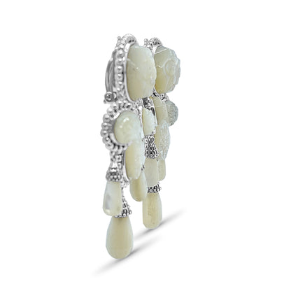 One of a Kind Hand Carved Mother of Pearl Earrings in Sterling Silver