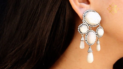 One of a Kind Hand Carved Mother of Pearl Earrings in Sterling Silver