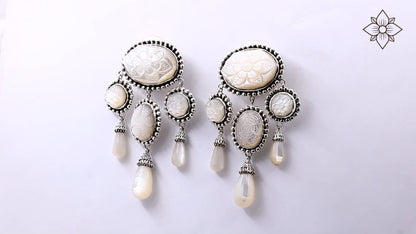 One of a Kind Hand Carved Mother of Pearl Earrings in Sterling Silver