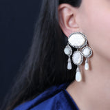 One of a Kind Hand Carved Mother of Pearl Earrings in Sterling Silver