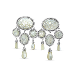 One of a Kind Hand Carved Mother of Pearl Earrings in Sterling Silver