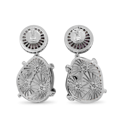 One of a Kind Phosphosiderite Hand Carved Agate and Natural Quartz Earrings with 18K Gold Adam