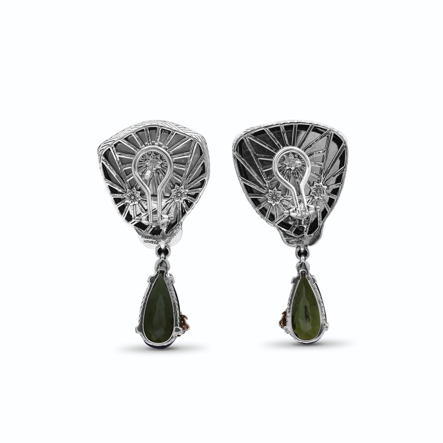 One of a Kind Watermelon Tourmaline Green Tourmaline 18K Gold Bezel and Diamond 0.15ct Earrings in Sterling Silver with 18K Gold Diamond Pave Adam