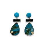 One of a Kind Turquoise Tourmaline and Diamond Earrings in Sterling Silver with 18K Gold Adam