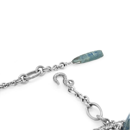 One of a Kind 5-Strand Graduated Kyanite Petal and Pearl Necklace in Sterling Silver