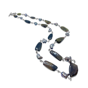 One of a Kind Faceted Tourmaline and Pearl Necklace in Sterling Silver