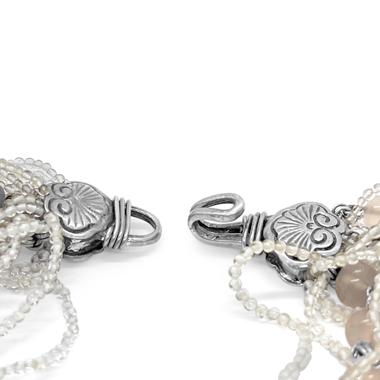 One of a Kind Faceted Agate, Rose Quartz and Natural Quartz Multi and Linked Strand Necklace in Sterling Silver