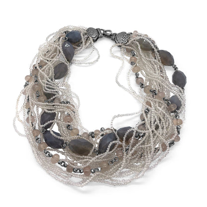 One of a Kind Faceted Agate, Rose Quartz and Natural Quartz Multi and Linked Strand Necklace in Sterling Silver