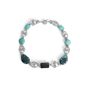 One of a Kind Natural Turquoise and Black Hair Rutilated Quartz Necklace in Sterling Silver with Adam